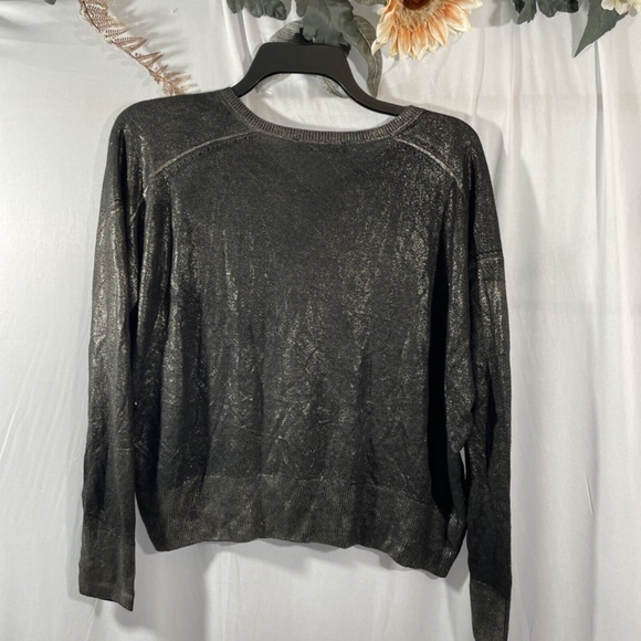 NEW Zara Knit [ Small ]‎ V Neck Metallic Long Sleeve Top Sweater Black/Gold - Picture 10 of 14